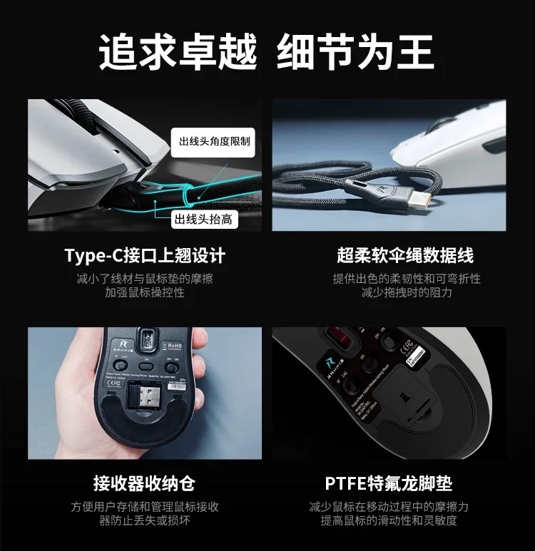 Rawm Sa-Sh01 Pro Gaming Mouse Bluetooth Wireless 3Mode Paw3950 Mouse 8000hz 8k Lightweight Fps Game Mouse For Computer Accessory