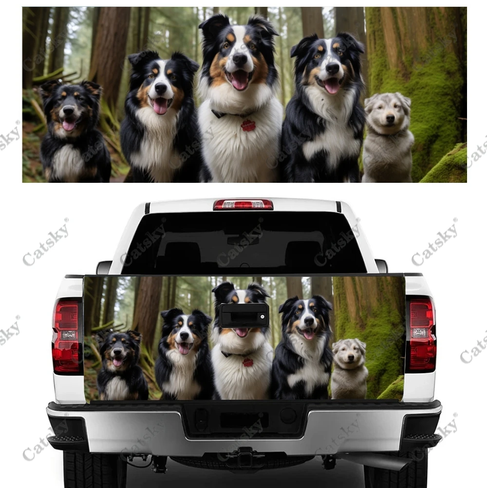 Border Collies Family Truck Tailgate Wrap Professional Grade Material Universal Fit for Full Size Trucks Weatherproof