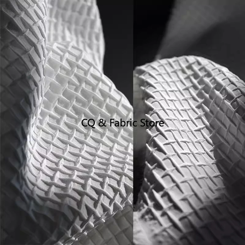 

3D Textured Checkered White Jacquard Fabric for Coat Clothing Designer Sewing DIY Accessories By The Yard