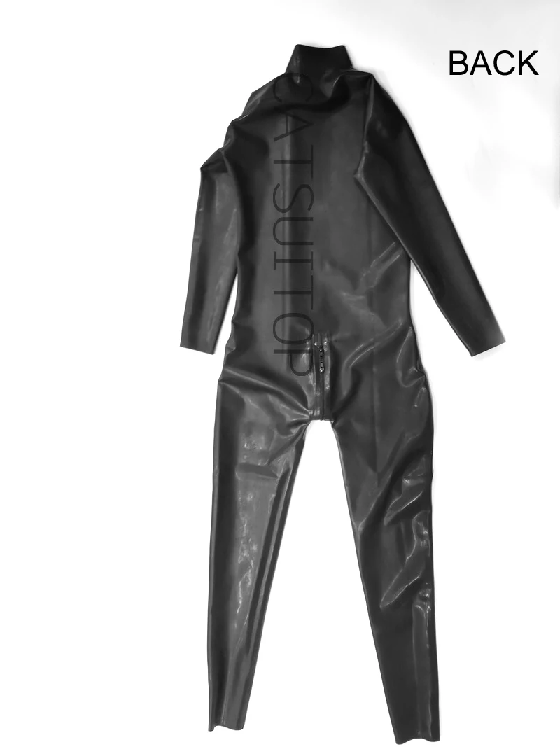 100% natural latex Men 's  fetish handmade catsuit black color for man front zip to ass 3 zippers instock