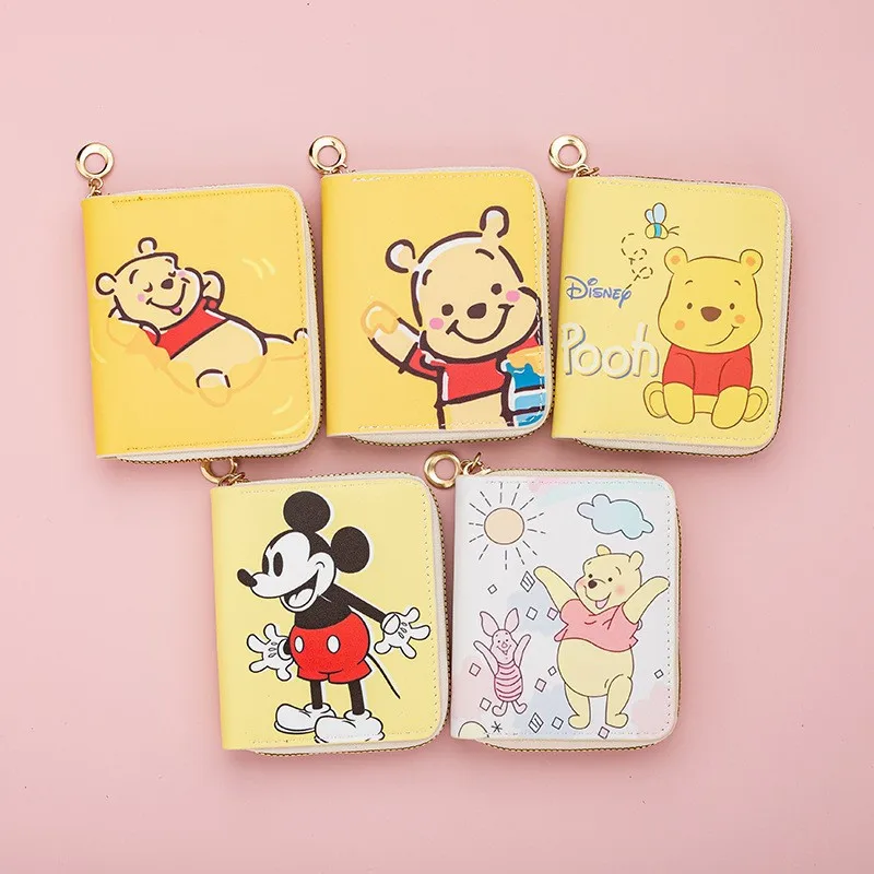 Disney Winnie the Pooh Mini Portable Wallet with Zipper Waterproof PU Leather Coin Purse for Kids Boys Girls Children Gift