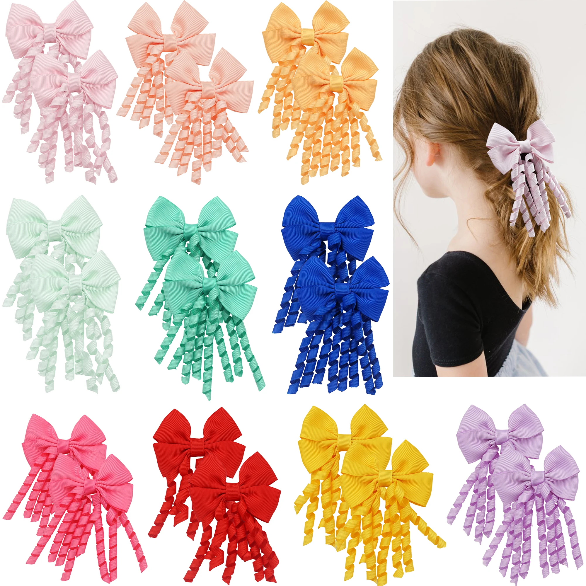 20pcs Baby Girls Hair clips with Bows 3 Inch Grosgrain Ribbon Curly Korker Hair Bows Elastic Hair clips