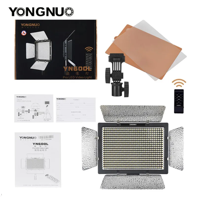 YONGNUO YN600L YN600 LED Video Light Panel with Adjustable Color Temperature 3200K-5600K Photographic Studio Lighting AC Adaptor