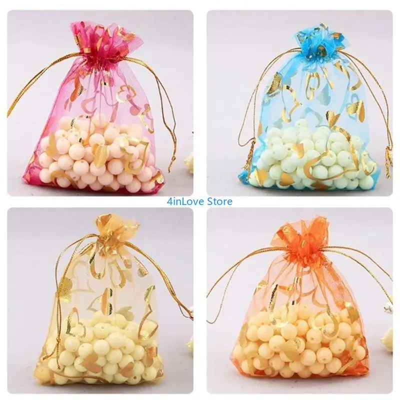 T4MD 100pcs Elegant Gift Small Organza Bag with Drawstring Practical Wrapping Solution for Jewelry and Small