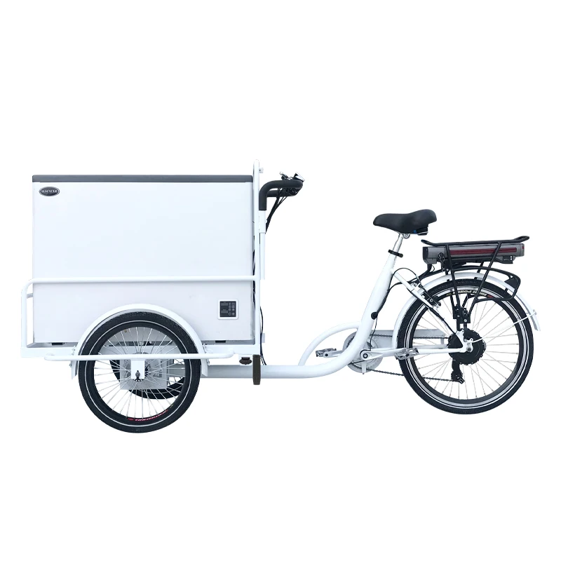 Electric human pedal freight bicycle ice cream tricycle cold drink coconut water bicycle new design kiosk catering truck