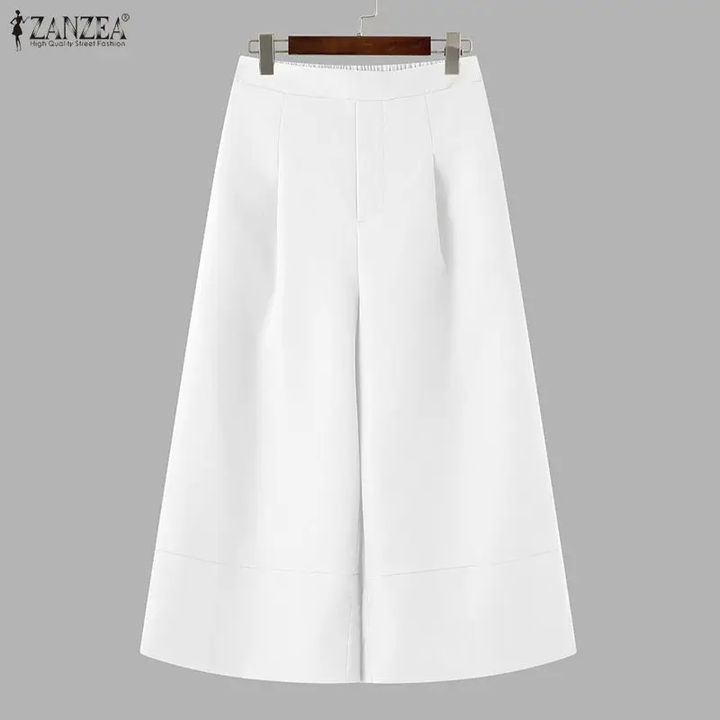 ZANZEA Plus Size 5XL Women Wide Leg Capris Pants Elastic Back Waist Loose Calf-Length Trousers Casual Commute Work Woman Bottoms view 2