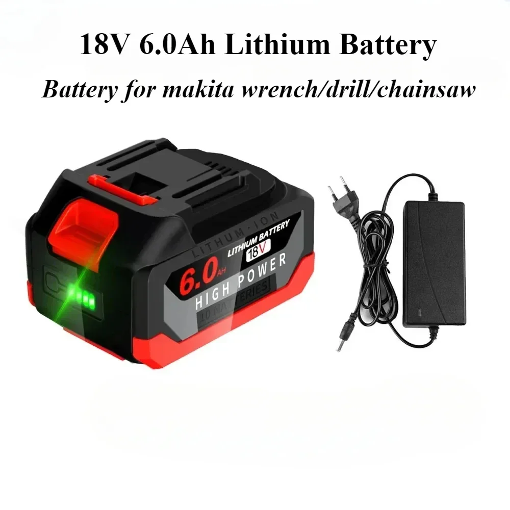 Batteria ricaricabile agli ioni di litio ad alta capacità da 18 V 6,0 Ah con indicatori LCD per utensili elettrici con chiave per trapano a batteria Makita