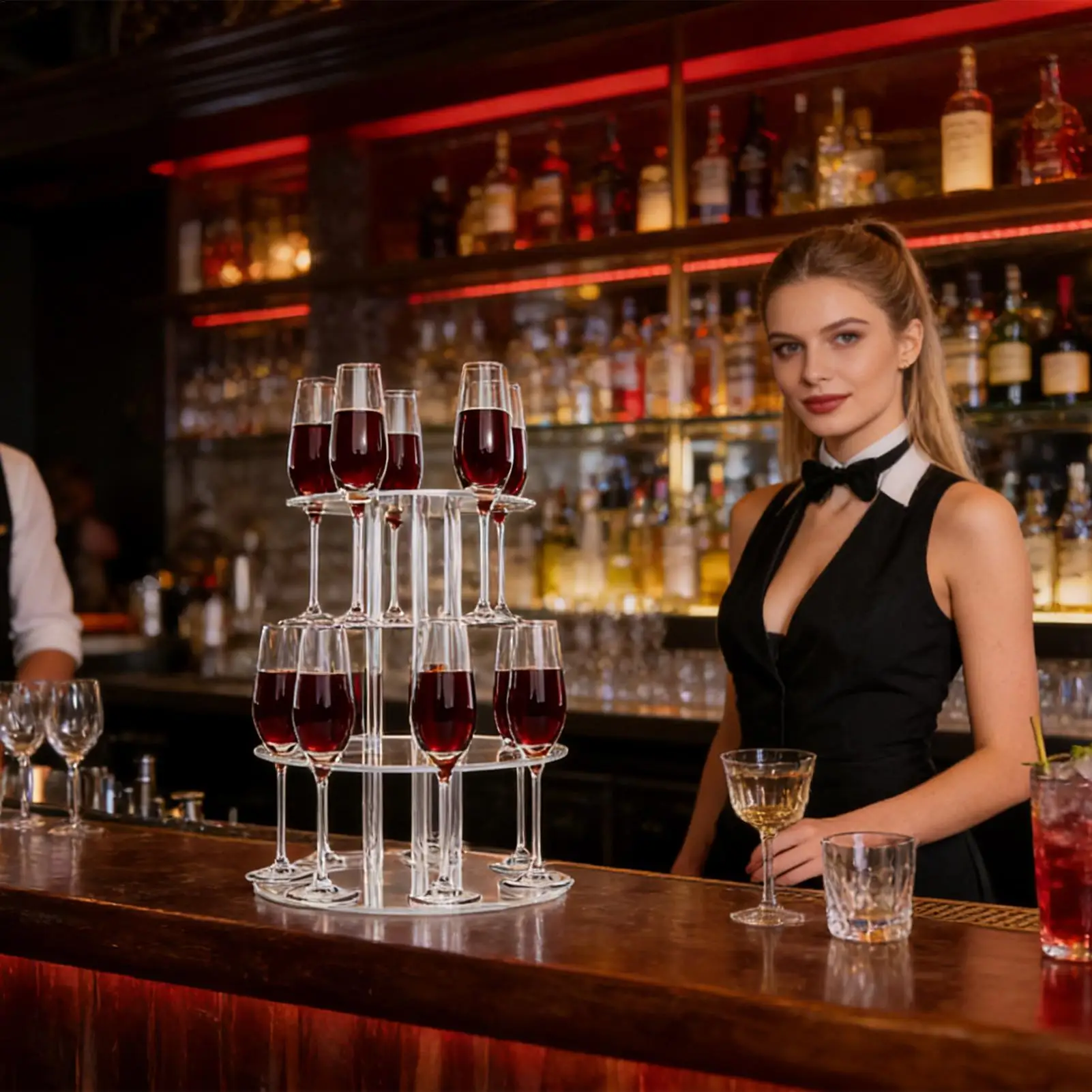 

Коктейльная башня, акриловая 2-уровневая стойка-держатель с 12 отделениями, круглая плавающая подставка для шампанского для вечеринки, свадьбы, праздника