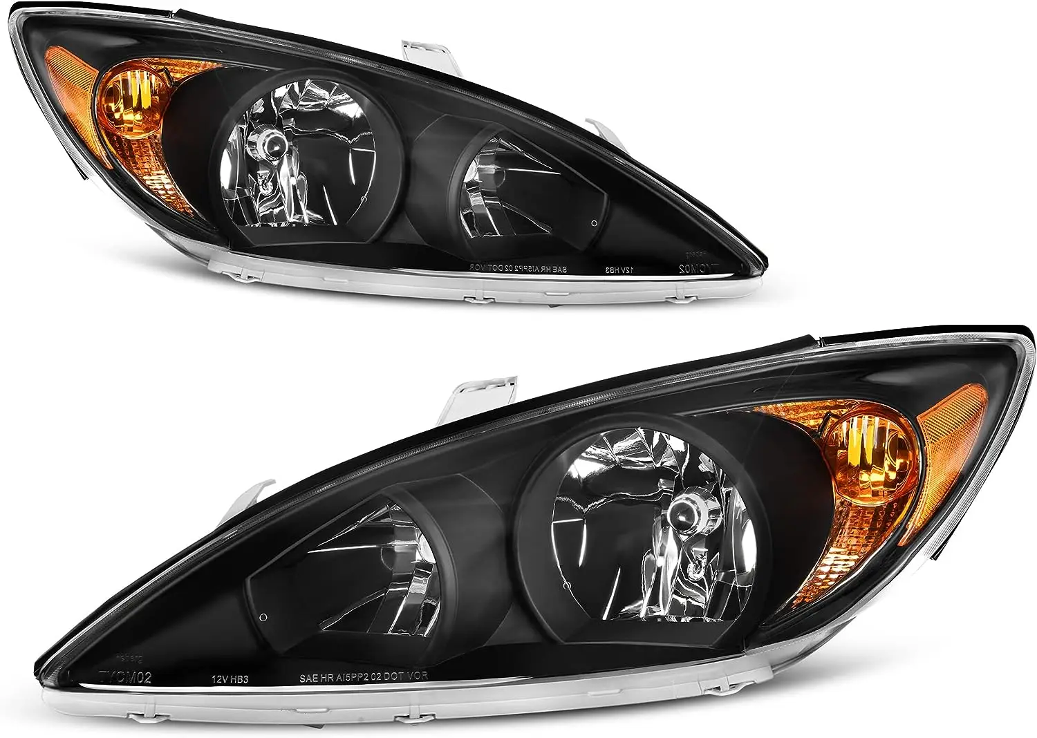 

Headlight Assembly Compatible with 2002 2003 2004 Camry (Only Fits LE/XLE) Black Housing Amber Reflector Clear Lens