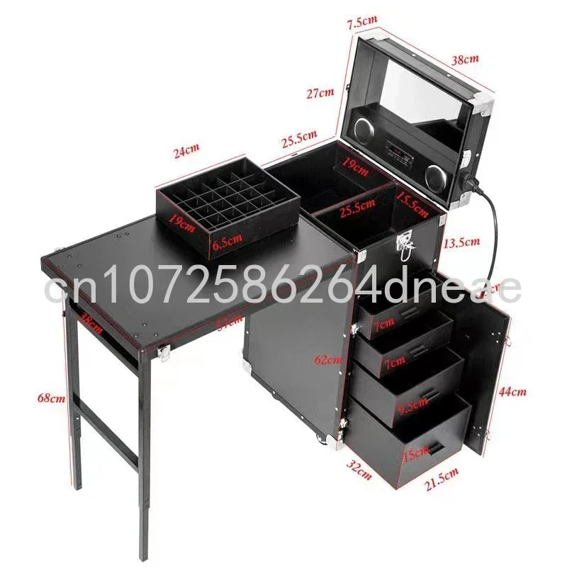 Portable Foldable Workstation Makeup Organizer Trolley Case Speakers Drawers Nails Table Salon Manicure Table