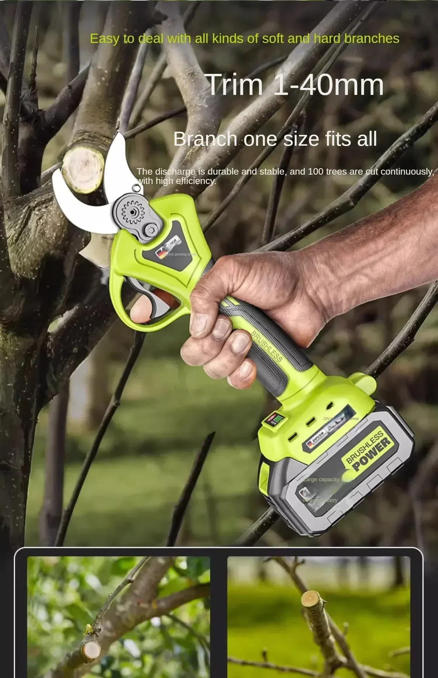 Cordless Electric Pruning Shears with Lithium Battery for Fruit Trees and Iron Sheet Cutting