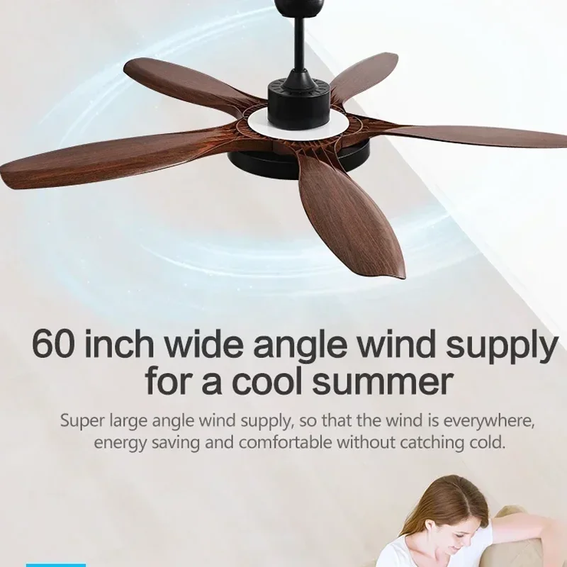 5-leaf Ceiling Fan Light 60 inch Fan Light LED Full Spectrum Nordic Restaurant Home Remote Control Ceiling Electric Fan Light