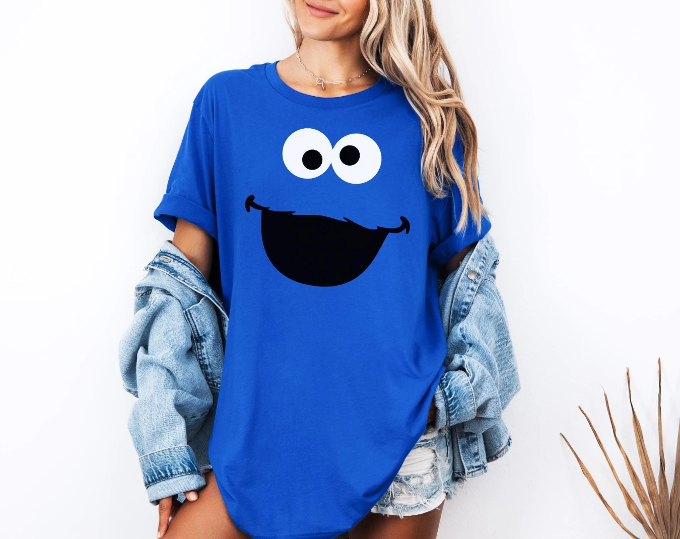 Camiseta de personaje de dibujos animados, camiseta divertida, camiseta con cara de marioneta de monstruo azul, regalo para ella, regalo para niños, camisa azul, marioneta divertida