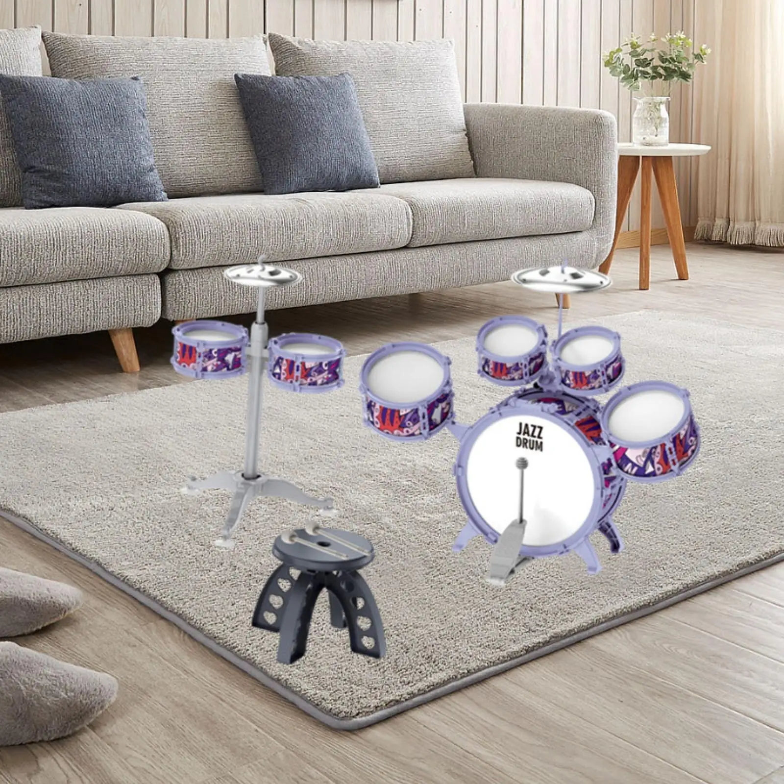 

Toddler Jazz Drum Kit Educational Toy Early Learning Cymbal and Drumstick for Preschool Concert Kindergarten Kids Children's Day