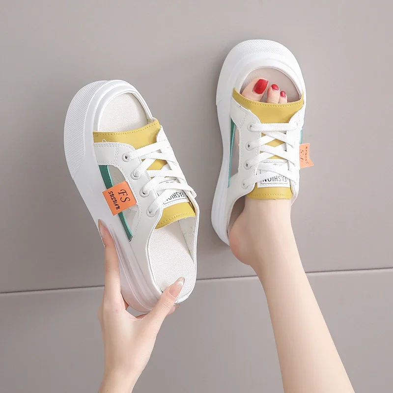 2024 Summer New One Step Sandals Women\'s Outwear Trendy and Fashionable Thick Sole Retro Casual Beach Shoes