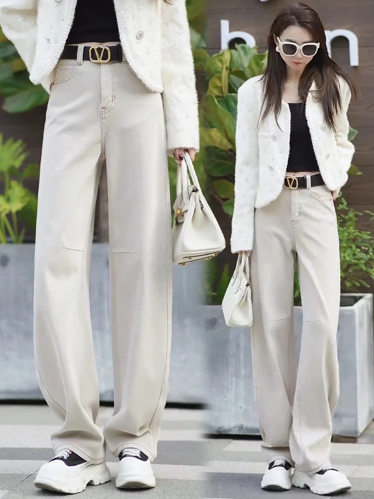 

High Waist Wide Leg Banana Jeans Women's Spring Autumn Slimming Knife Pants Korean Style Casual Cotton Blend Denim