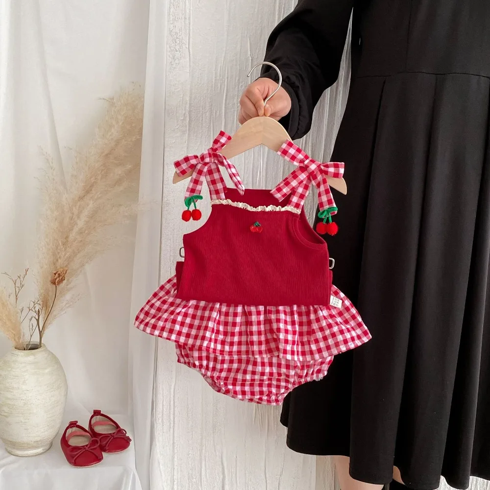 0-3Years Cute Newborn Baby Girl Clothing Set INS Summer Sleeveless Tank Tops+Plaid Skirted Bloomer Shorts 2PCS Outfits Clothes