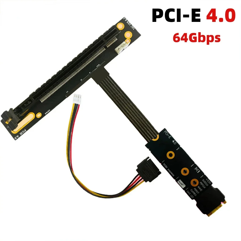 

64Gbps PCIe 4.0 X4 90 Angled PCI-E 16X to M2 M.2 M Key for NVME SSD Riser Cable Gen4 GPU Motherboard Graphics Card Jumper es CPU