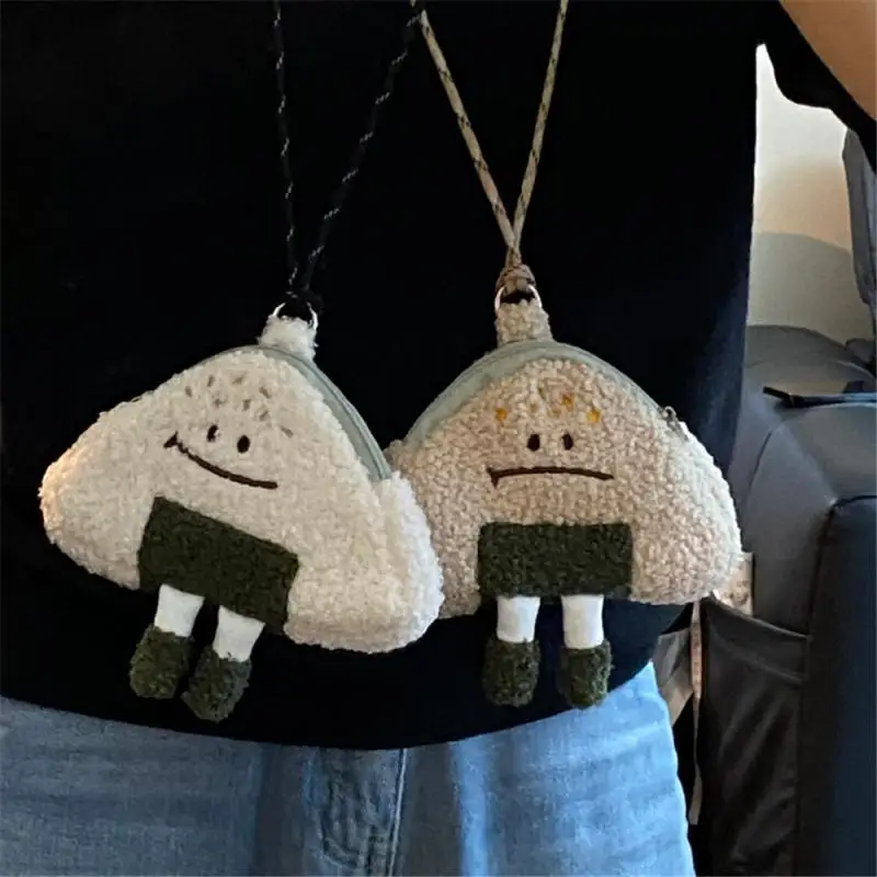 Japanese Triangle Rice Ball Coin Purse Cute Smiling Face Rice Ball Halter Bag Ins Couple Mini Bag Headphone Bag