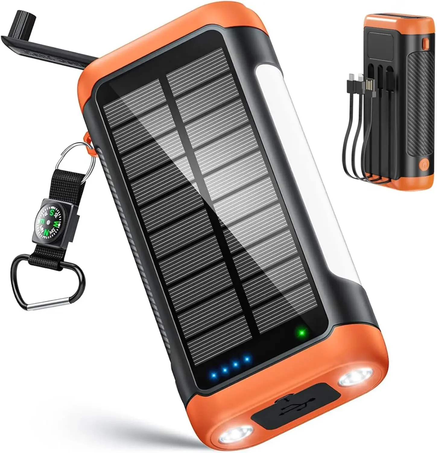 

66800mAh Solar Power Bank with Hand Crank, 22.5W Fast Charging, 5 Outputs & Inputs, Camping Flashlight and Compass