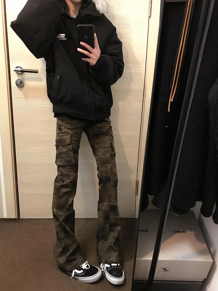 American Sle Camouflage Work Pants Men's Autumn Winter Slim Straight Leg Lengthening Knife  Flared Trousers