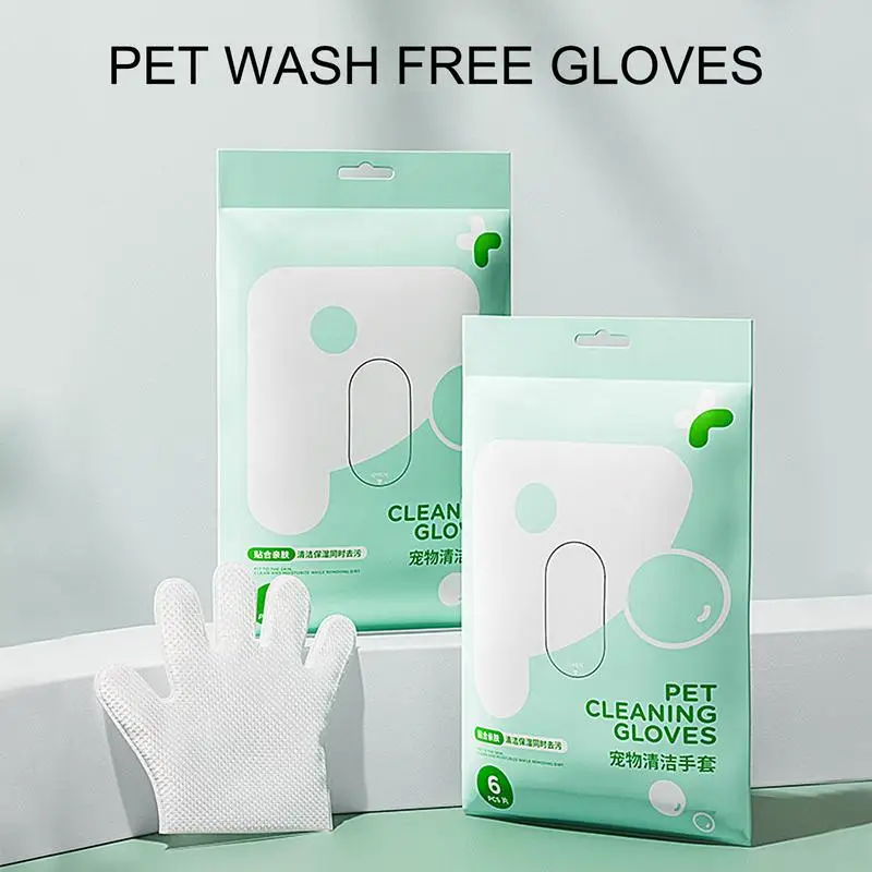 Pet Gloves Wipe Nourish Hair Gloves Wipes No Rinse Thick Dog Wipes Gloves 6pcs Cleaning Wipes Pet Wash Free Gloves Cleaning