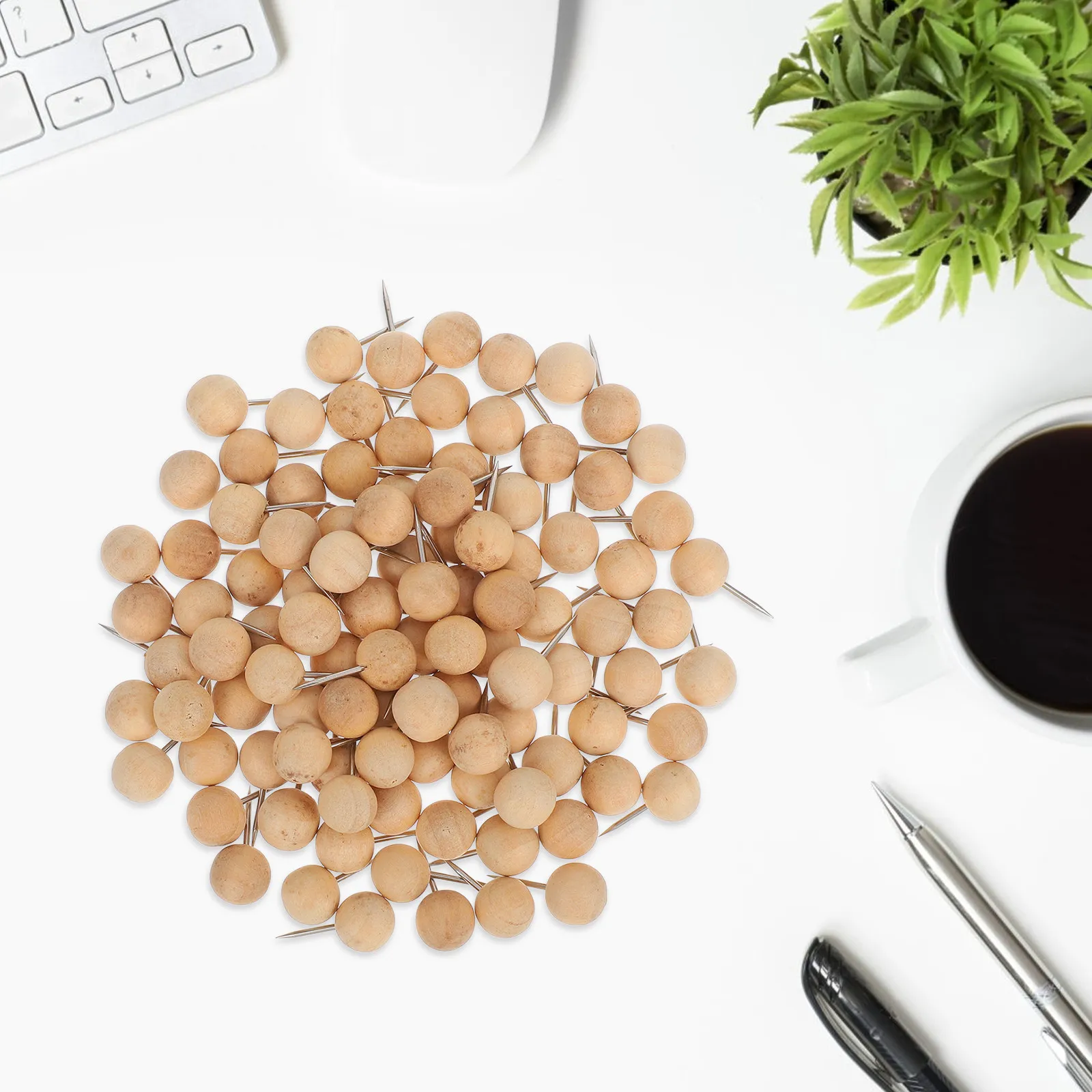 100Pcs Round Wood Pushpins Thumbtacks for DIY Decoration Home Office Craft Projects Bulletin Board Wall Memos Photos