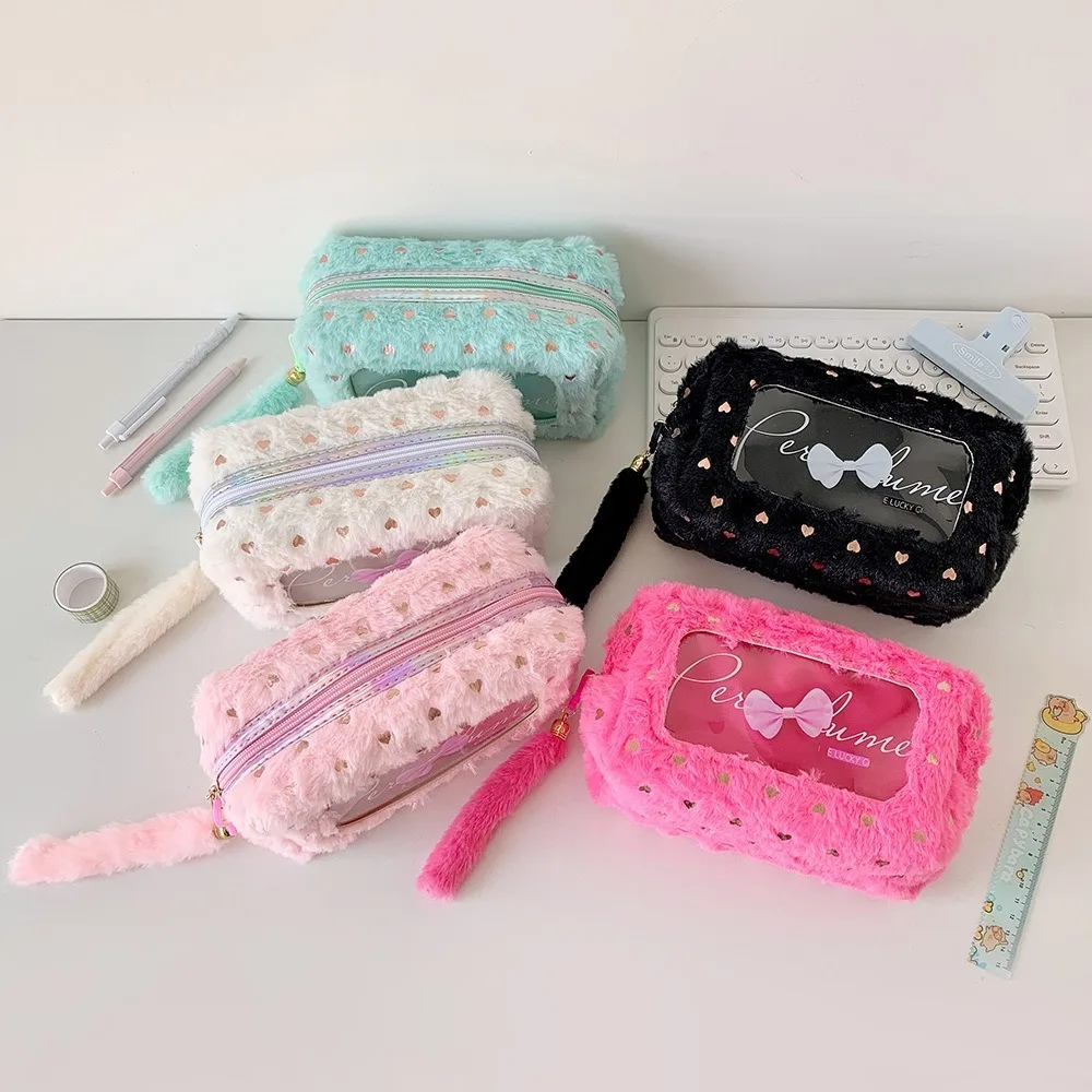 Cute Bow Pencil Case Large Capacity Multifunctional Stationary Storage Bag Makeup Pouch