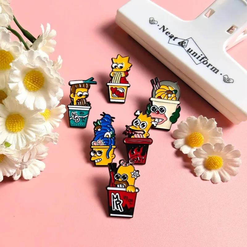 6pcs Set The Simpsons Cute Funny Badges Halloween Cartoon Enamel Pins Metal Clothing Student Backpacks Accessories Birthday Gift