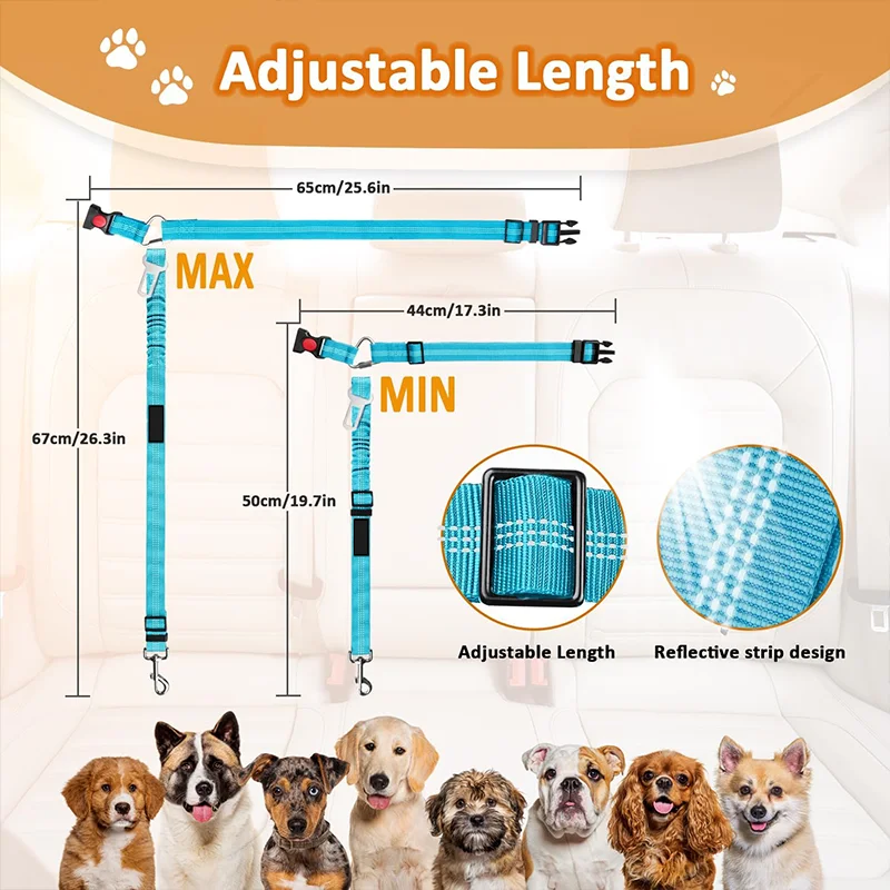 Removable Dog Seat Belt Harness for Car, 3 in 1 Pet Dog Car Seatbelt Leash Retractable Restraint Secures to Vehicle Headrest