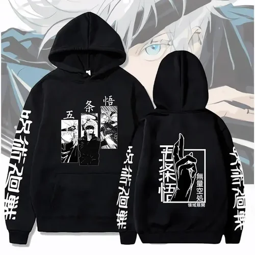 Jujutsu Kaisen Sudadera con capucha de Anime Gojo Satoru, jersey con capucha estampado Harajuk, ropa de calle para hombre, sudadera informal de lana a la moda para invierno