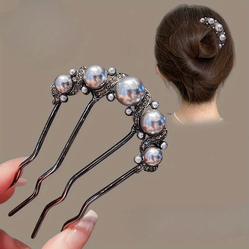 Ensemble d'épingles à cheveux en forme de U pour femmes, épingle à cheveux d'artefact de chignon arrière de la tête, peigne à insert métallique à quatre dents, 1/2 pièces