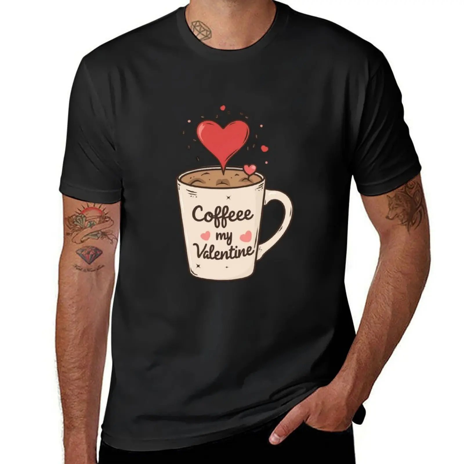 Coffee is my valentine T-Shirt vintage clothes blanks mens graphic t-shirts hip hop