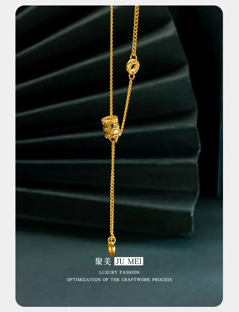 VivoGold9999 gold slim waist love chain 24K real gold long clavicle chain circle tail chain Taoxin birthday gift for girlfriend