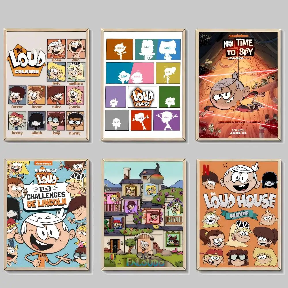 CARTOON The Loud House Hochwertige Drucke und Poster, wasserfester Papieraufkleber, Kaffeehaus- und Bar-Poster, Wandaufkleber