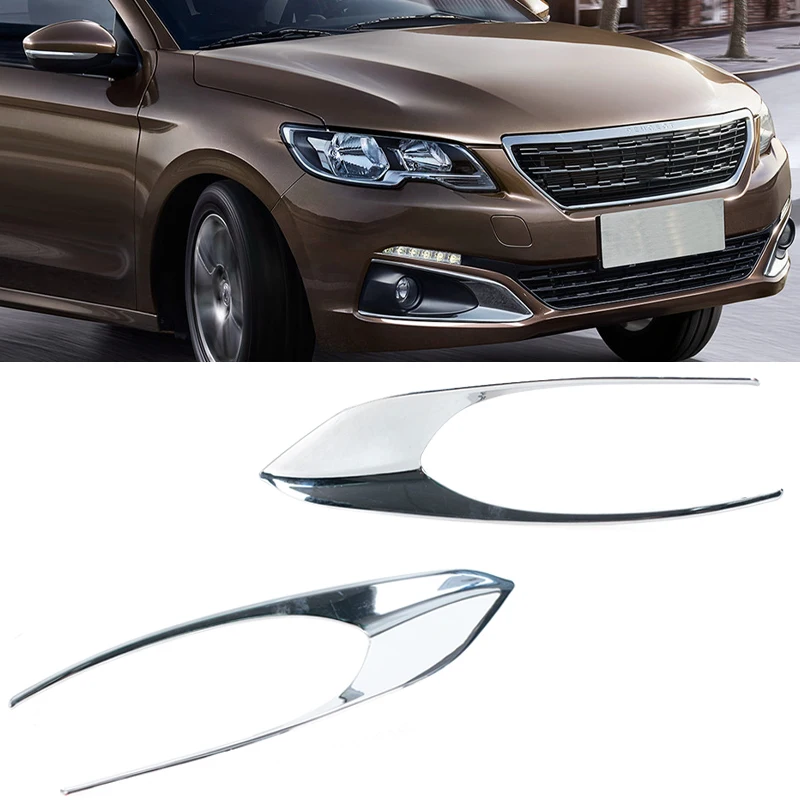 

2PCS Car ABS Mirror Chrome Trim For Peugeot 301 2017 Front Fog Light Box Cover Case Stickers Trim strip Part Accessories