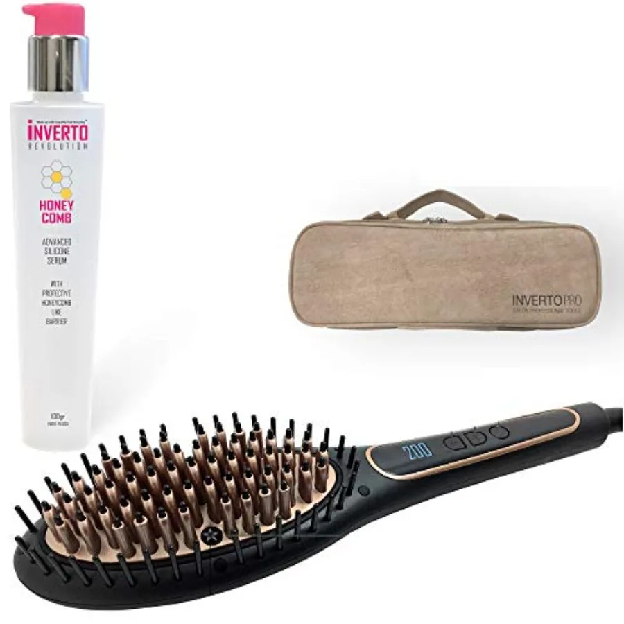

Inverto Pro 4G Straightening Copper Ceramic Brush 4th Generation with true 2X ionic generators Adjustable Temp smooth hair quic