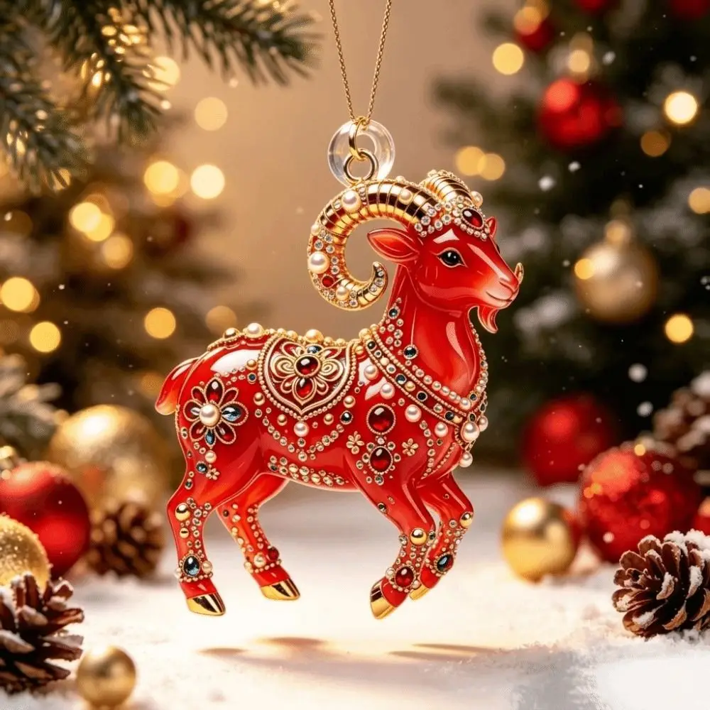 2D Flat Goat Hanging Ornament Shining Acrylic Goat Pendant Simulation Artificial Rhinestone Animal Hanging Decoration Bag Charms