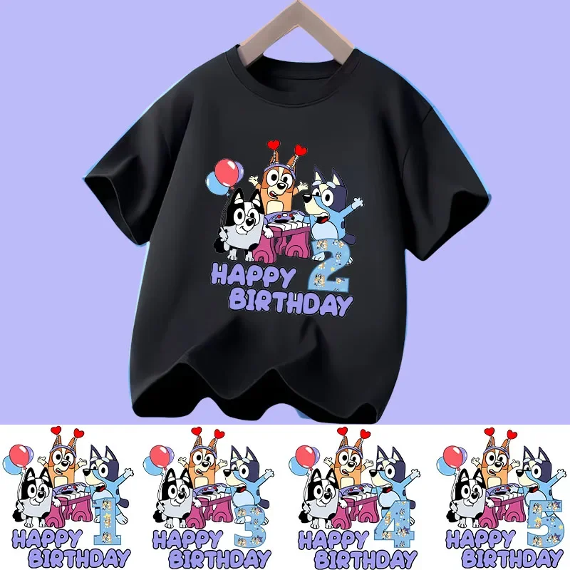 Camiseta de verano para niños de 1 a 12 años, con estampado Bluey, hecha de algodón puro, de manga corta para niños, top informal para niñas