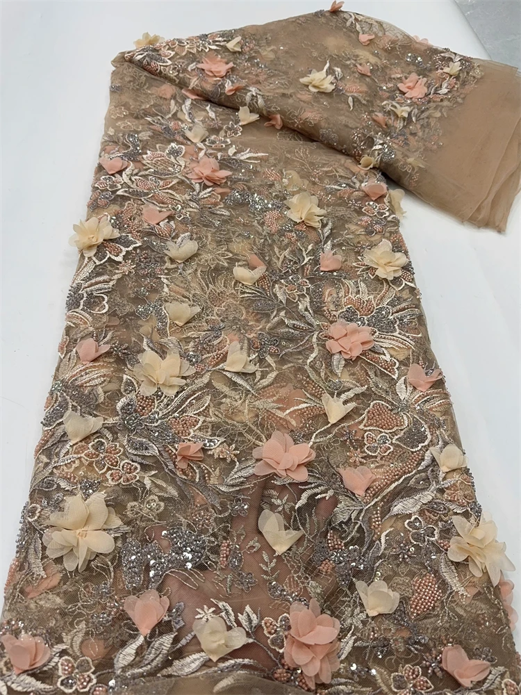 

2025 3D Applique Lace Fabrics With Sequins For Evening Dresses Latest French Beaded Tulle Lace Fabric High Quality African JF