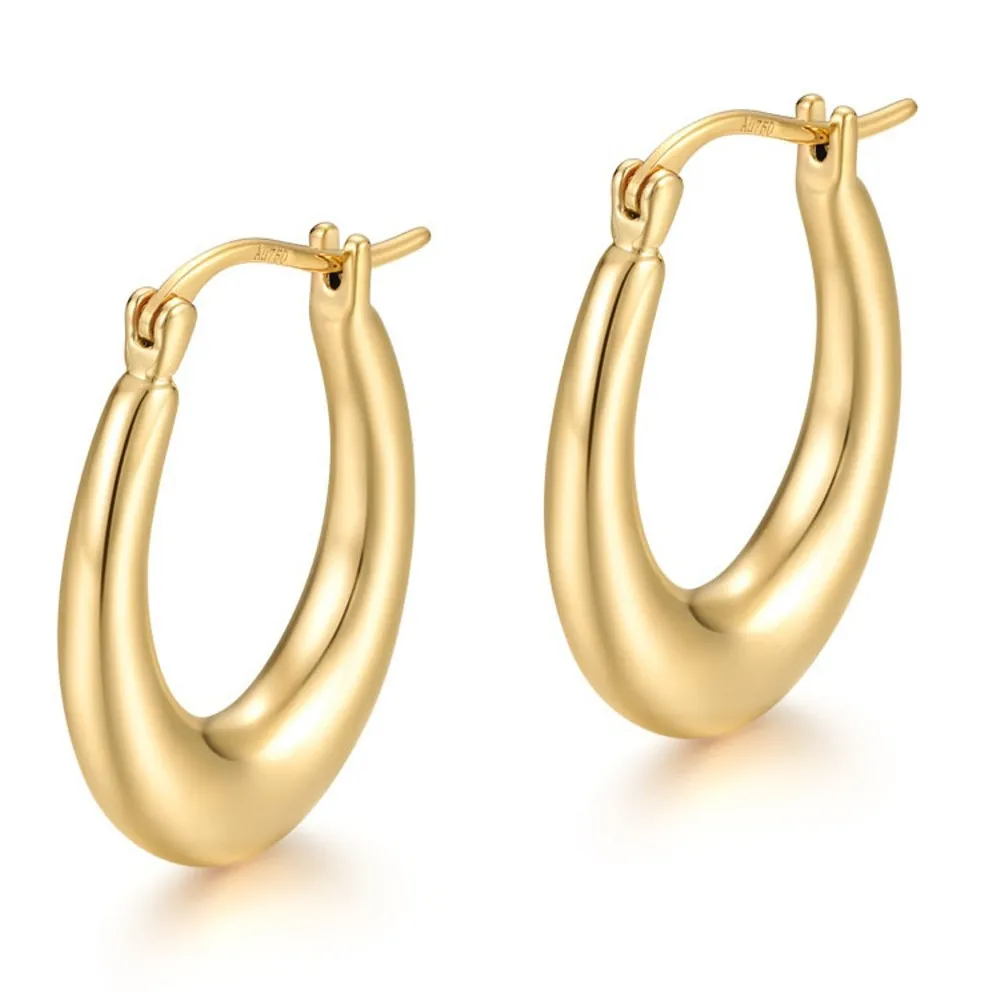 

Real Pure 18K Yellow Gold Hoop Women Gift Lucky Smooth U Shape Water Drop Earrings 1.15g