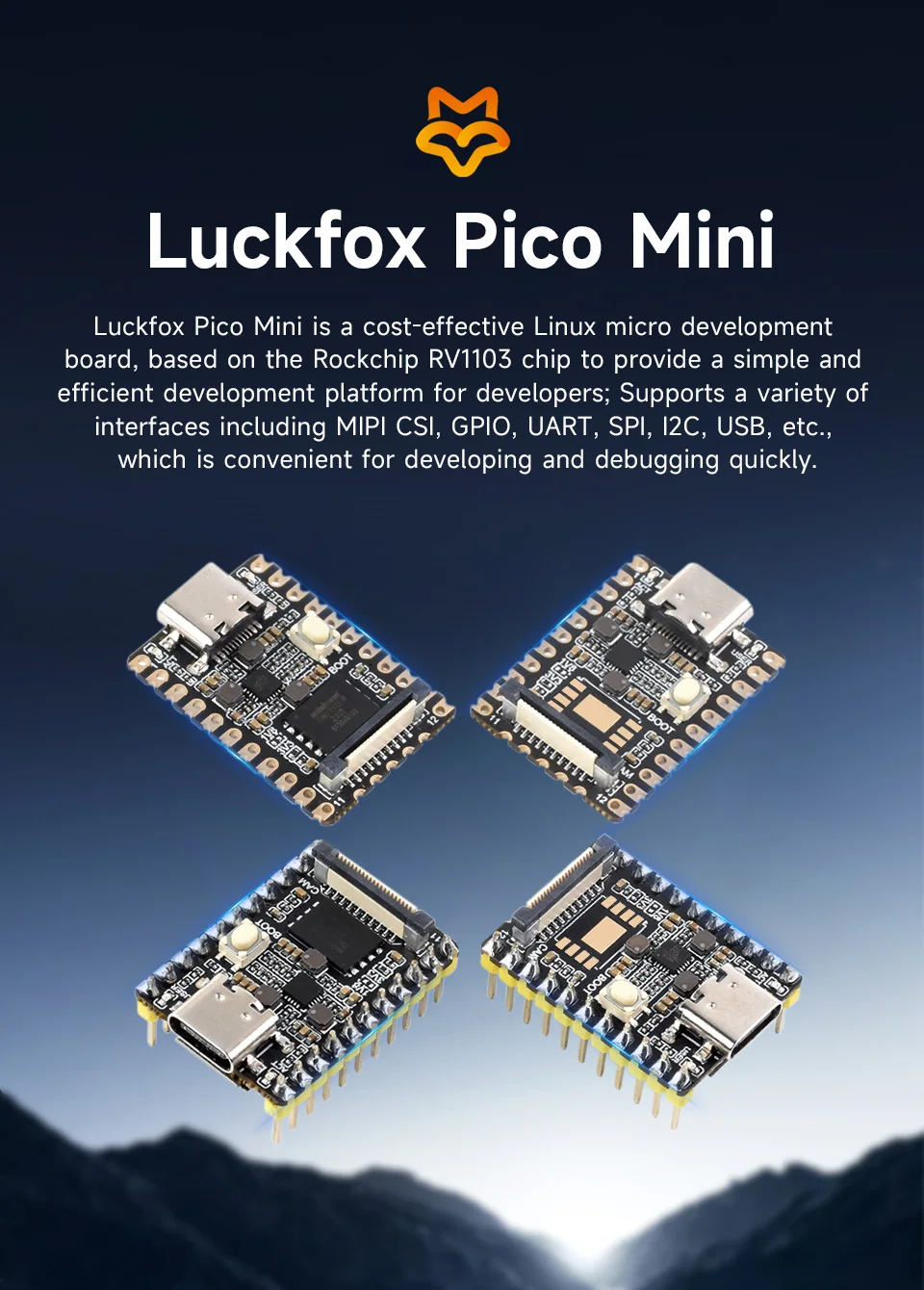 Luckfox Pico Mini RV1103 Linux Micro Development Board, Integrates ARM Cortex-A7/RISC-V MCU/NPU/ISP Processors