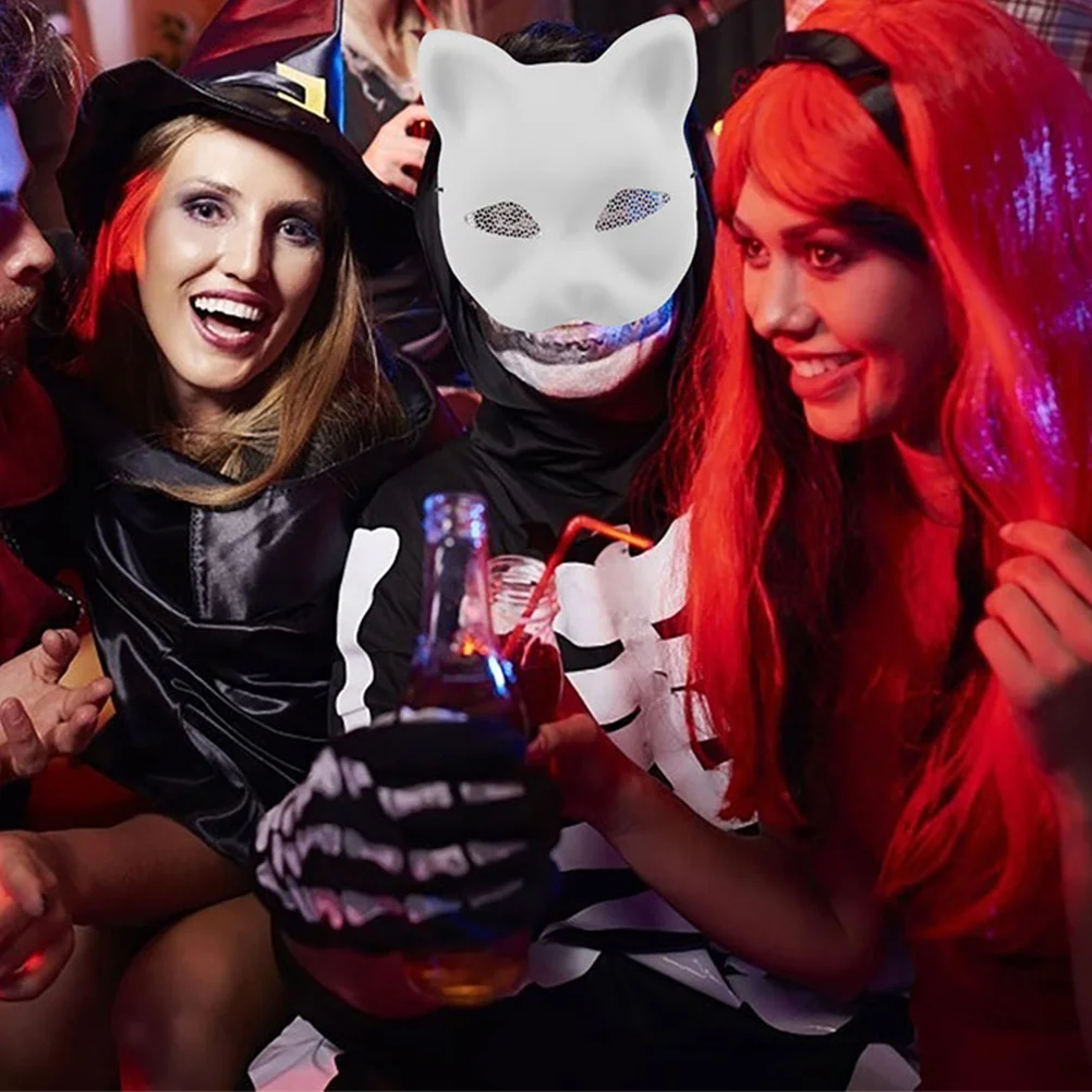 

1Set Matte White Cat Mask Plastic Material Blank Breathable DIY Paint Mask for Halloween Cosplay Masquerade Cosplay Facemask