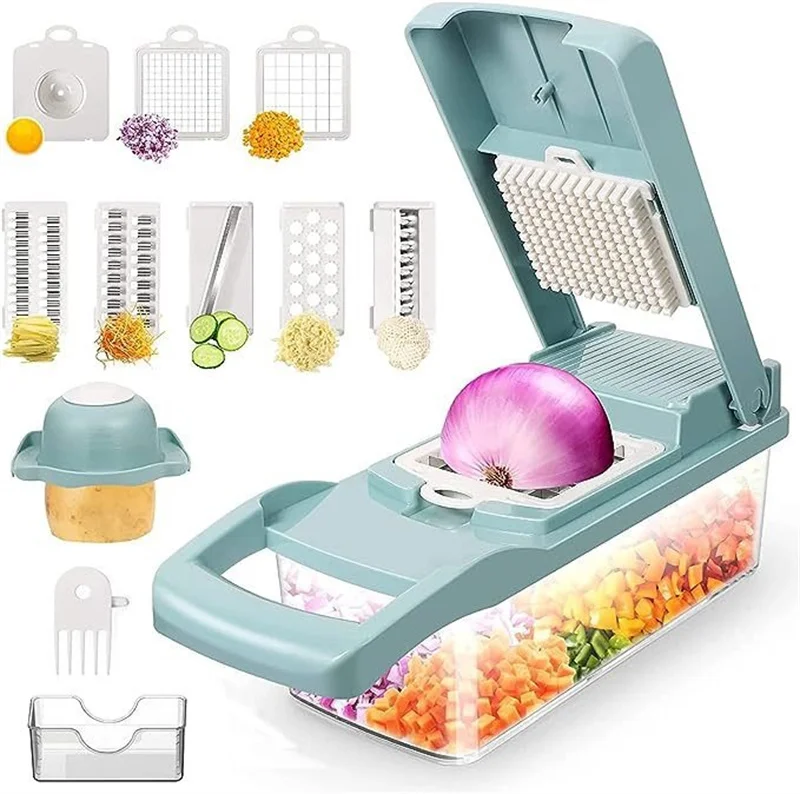 Multifunctional Vegetable Slicer, Cutter, Shredders, Slicer with Basket, Fruit, Potato Chopper, Carrot Grater, 14 in 1, 1Pc