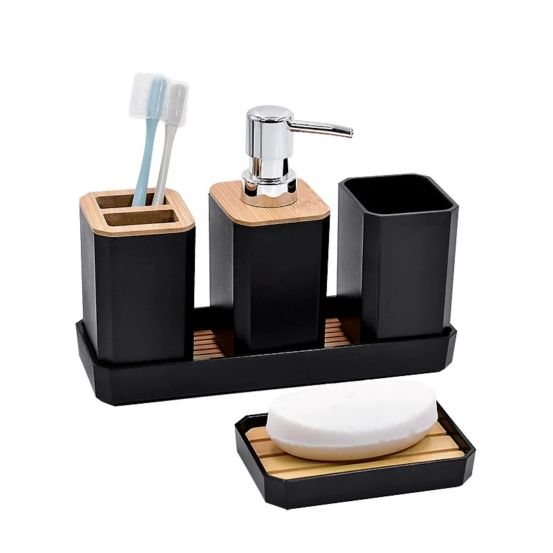 

Bathroom Accessories Set Vanity Counter Soap Dispenser Toothbrush Cotton Swab Holder and Tray Set Bathroom Decor Apothecary Jars