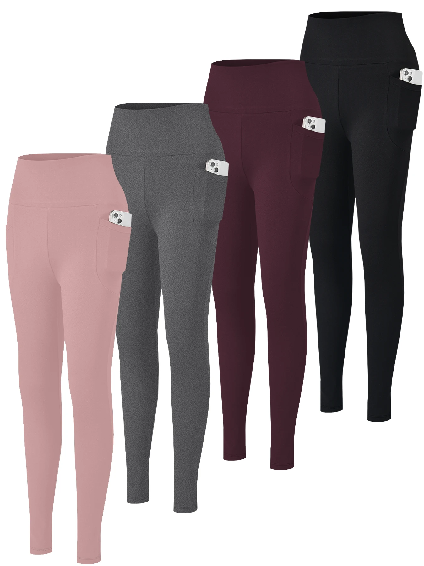 

4 Pack Super Soft Leggings with Pockets for Women, High Waisted Tummy Control Workout Yoga Running Pants Leggings