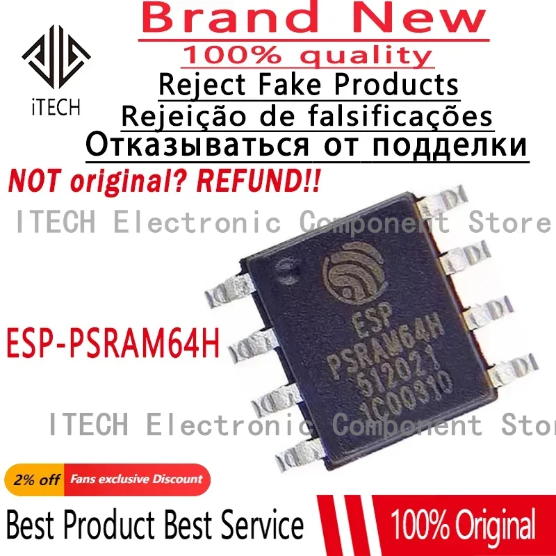 10pcs/lot Original ESP-PSRAM64H SOP8 DC-DC Pseudo-static Randomized Memory 100% New and Genuine