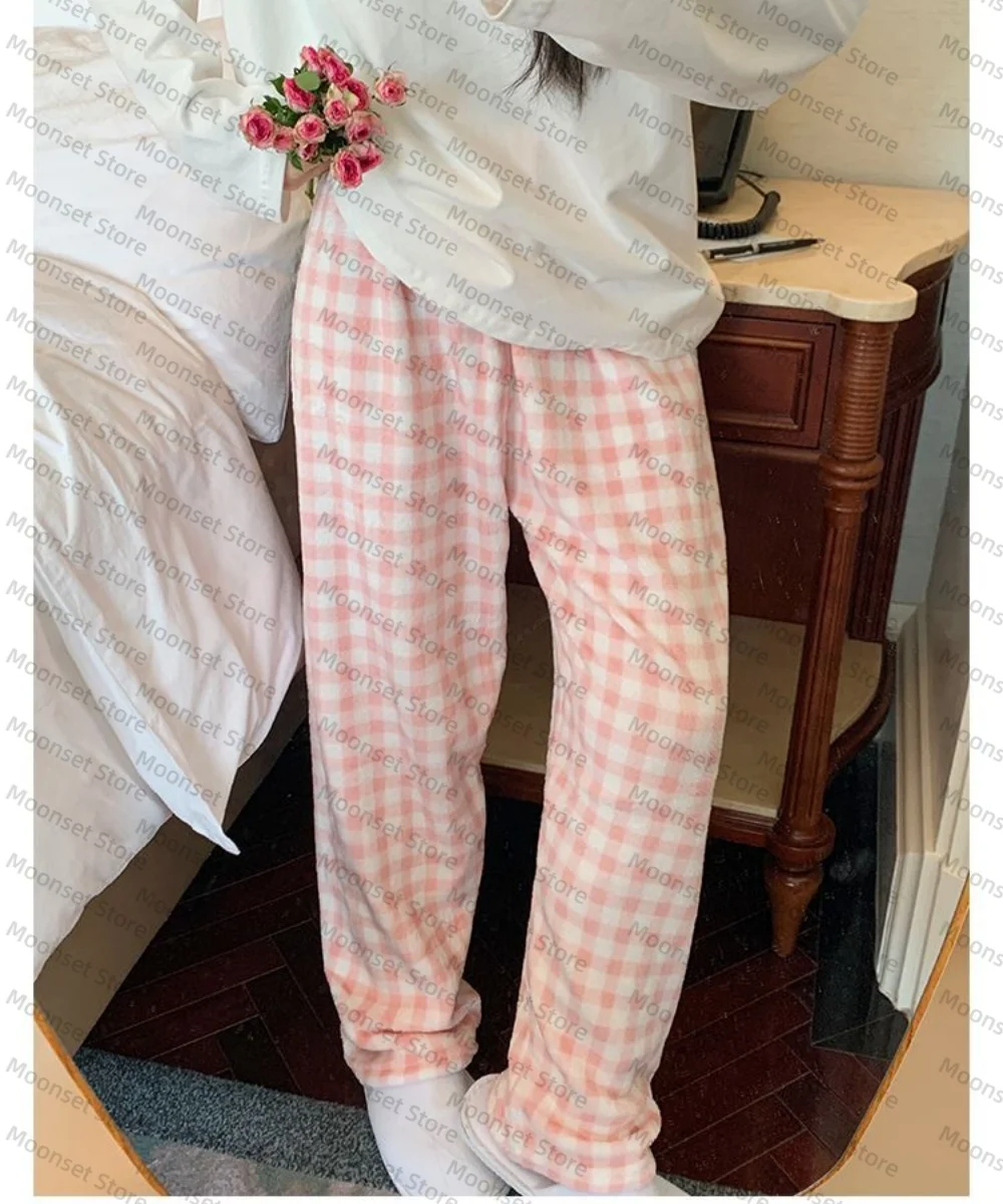 سراويل بيجامة من الفلانيل للنساء لخريف وشتاء 2026 سراويل منزلية غير رسمية للمشي مربعات يمكن ارتداؤها خارج المنزل