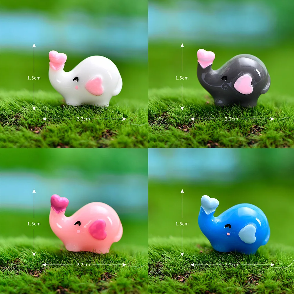 2PCS Love Heart Elephant Puppy Moss Pet Animal Australia France Model Small Statue Figurine Crafts DIY Ornament Miniatures