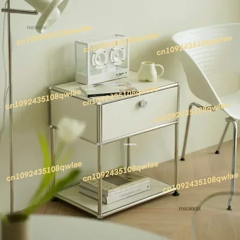 

Nordic Nightstand Medieval Bedroom Furniture Minimalist Stainless Steel Frame Bedside Table Module Storage TV Side Cabinet g m